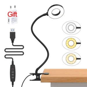 Lampka biurkowa LED z klipsem i giętką szyjką ładowana USB Czarny