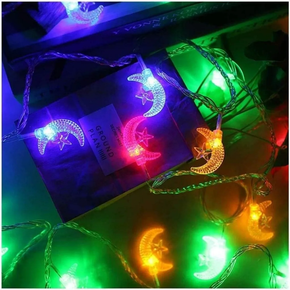 Lampka LED księżyc z gwiazdami, łańcuch świetlny do domu Rgb