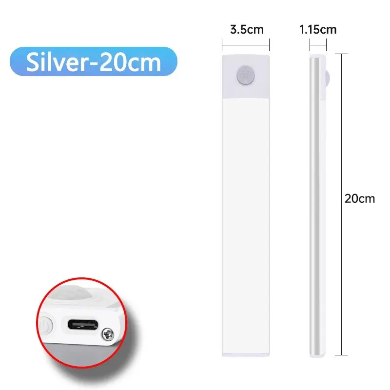 Lampka LED pod szafki z czujnikiem ruchu, ładowana USB-C Naturalny biały