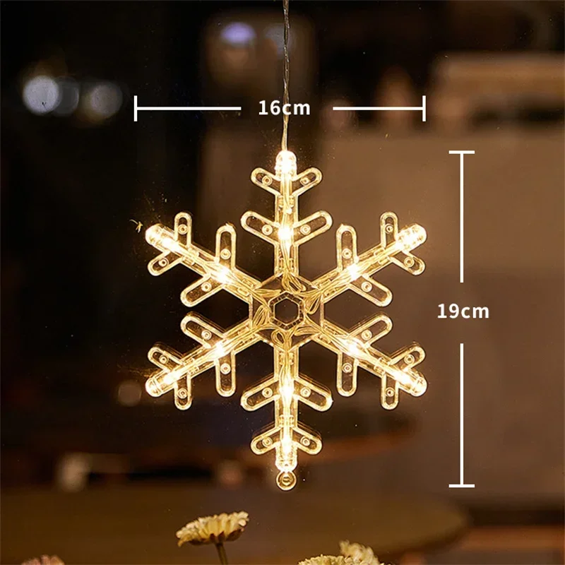 Lampka LED świąteczna na okno płatek śniegu Mikołaj 3 tryby Biały
