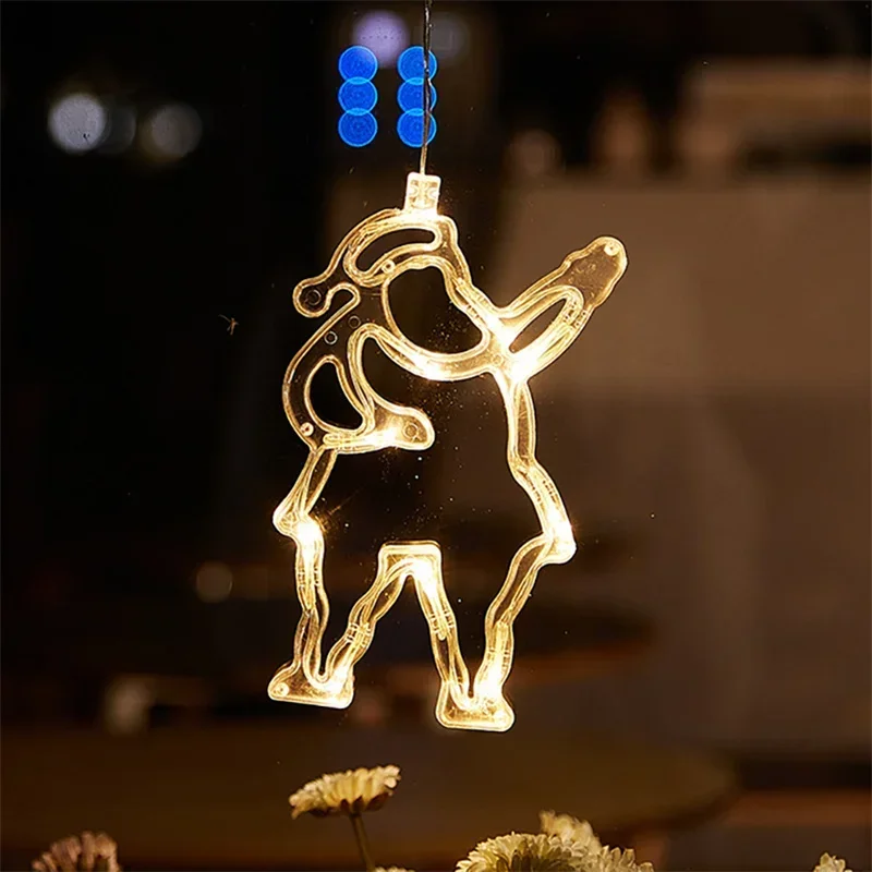 Lampka LED świąteczna na okno płatek śniegu Mikołaj 3 tryby Różowy
