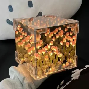 Lampka nocna DIY tulipan z lustra — dekoracyjna świetlna kostka Różowy