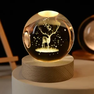 Lampka nocna LED w kryształowej kuli 3D — jeleń, dekoracja sypialni Niebieski