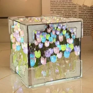 Lampka nocna tulipan z lustrzaną kostką DIY żółty