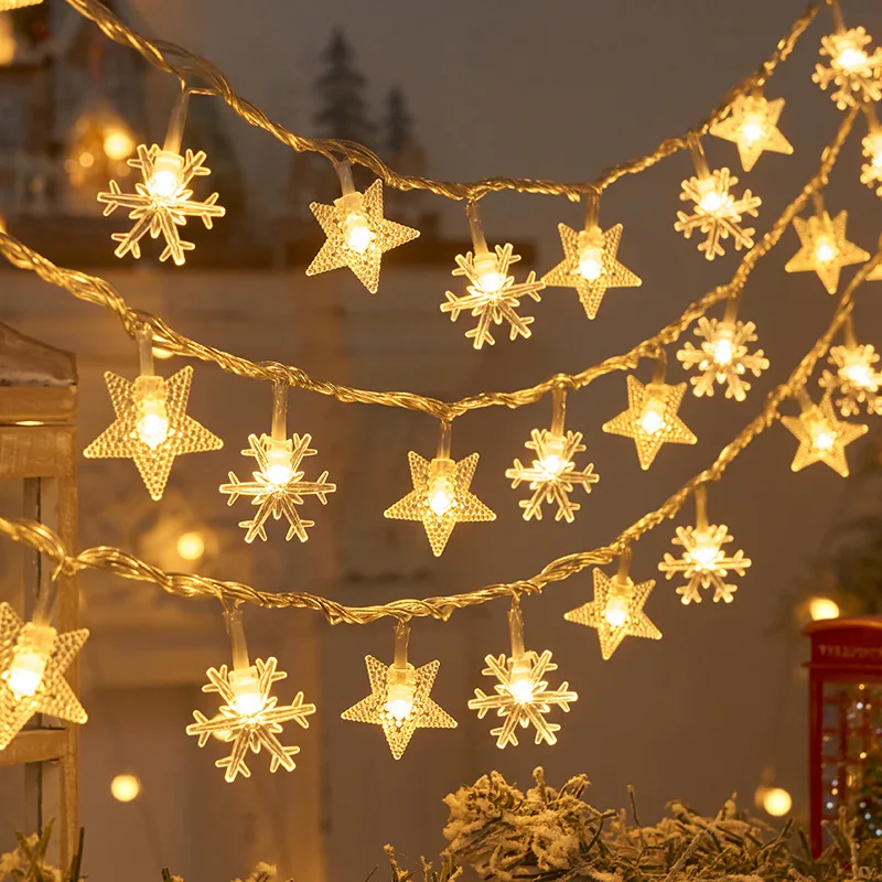 Lampki choinkowe z płatkami śniegu girlanda LED 1,5m lub 3m Oliwkowy