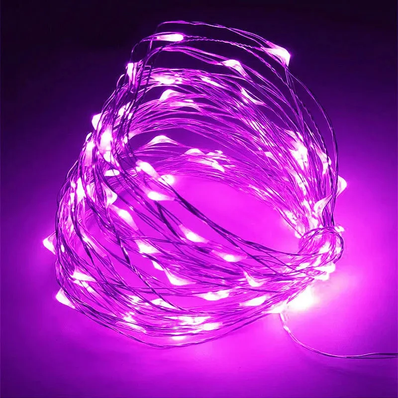 Lampki fairy LED na baterie 1–10 m do sypialni i ogrodu Różowy