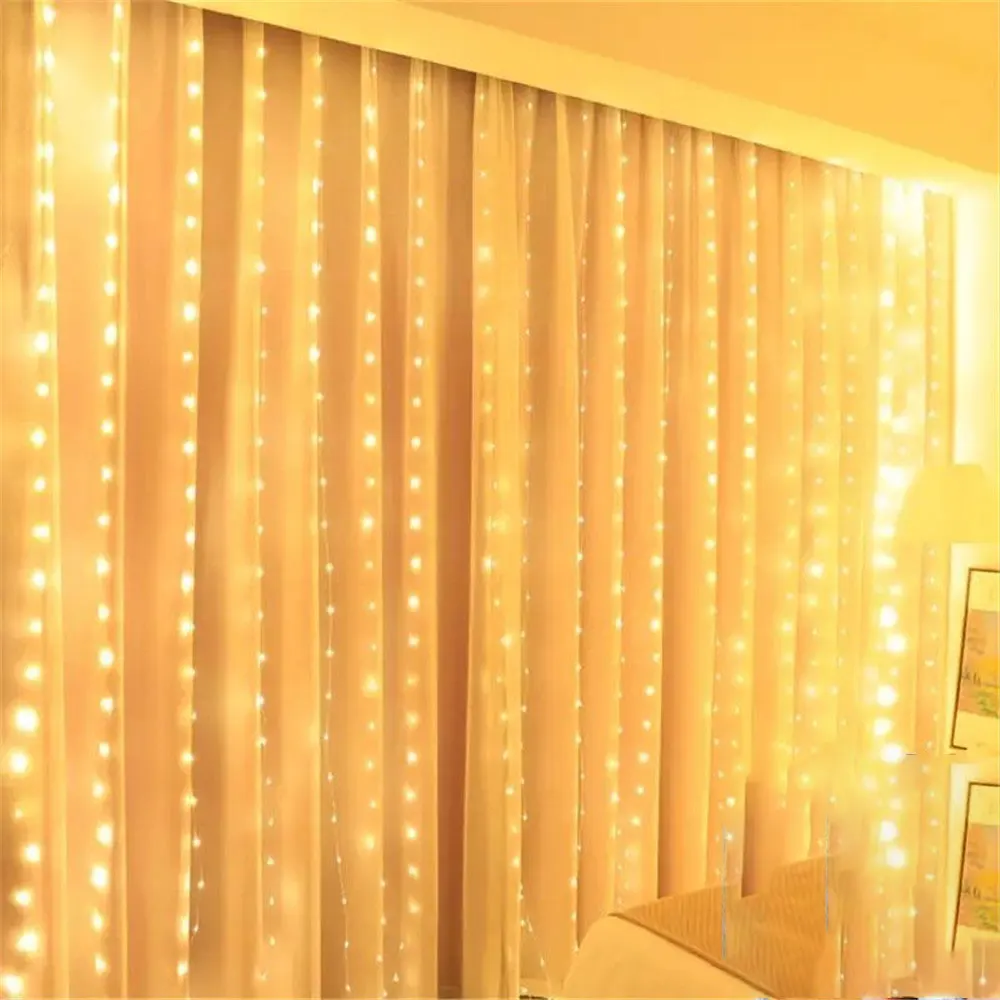 Lampki LED na baterie z kurtynką — dekoracyjne oświetlenie sypialni Niebieski