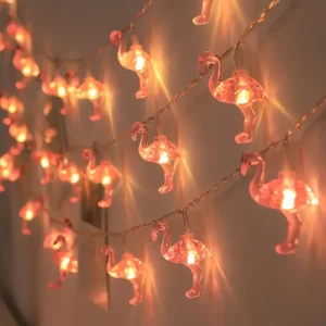 Lampki LED w kształcie flamingów na baterie — dekoracja letnia i urodzinowa żółty