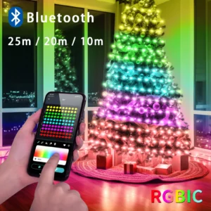 Lampki LED RGBIC sterowane aplikacją i pilotem Dc 200led 20m