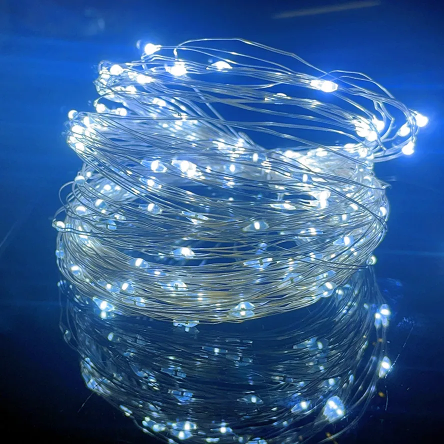 Lampki LED na srebrnym druciku fairy lights USB do dekoracji Biały