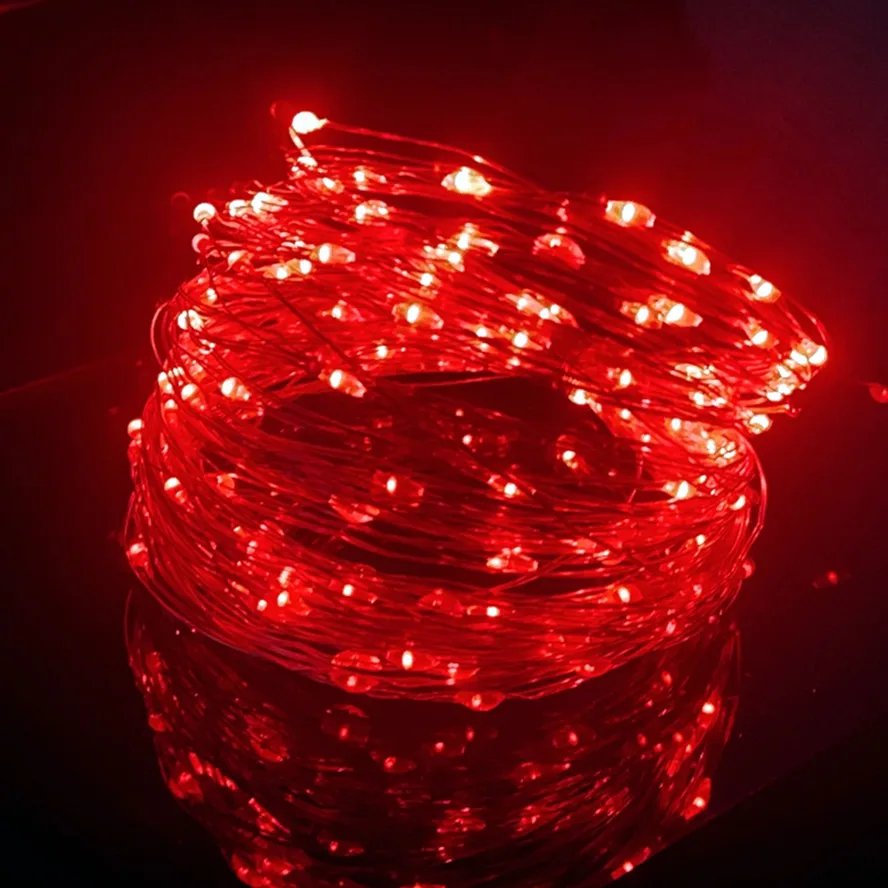 Lampki LED na srebrnym druciku fairy lights USB do dekoracji Czerwony