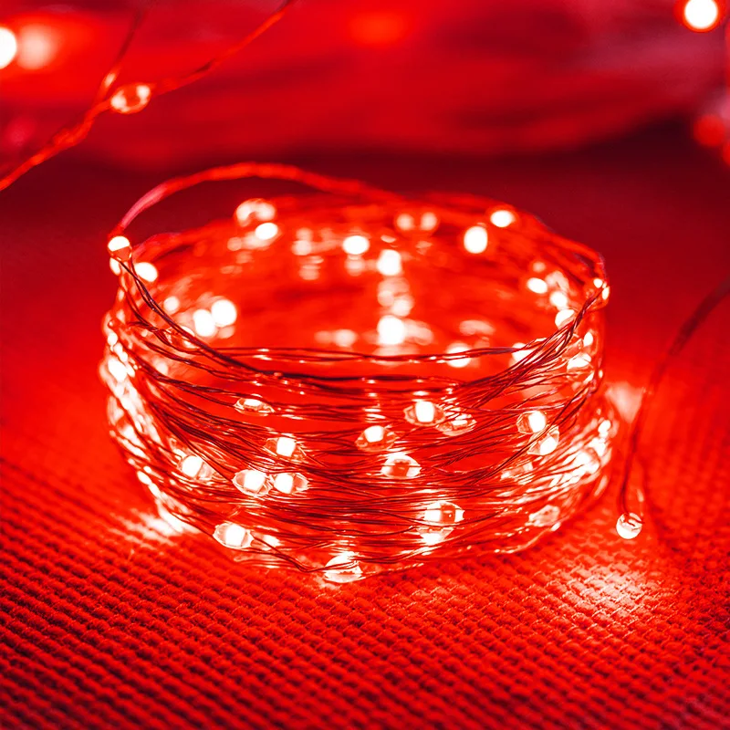 Lampki LED sznurkowe wodoodporne fairy lights do domu i ogrodu Czerwony