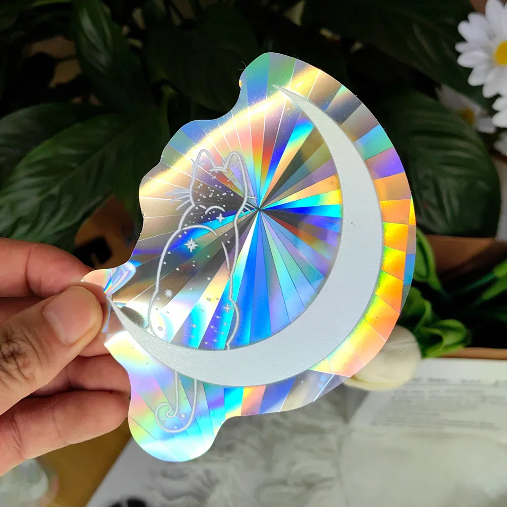 Łapacz słońca naklejka na okno kot niedźwiedź i planety Zielony fluorescencyjny