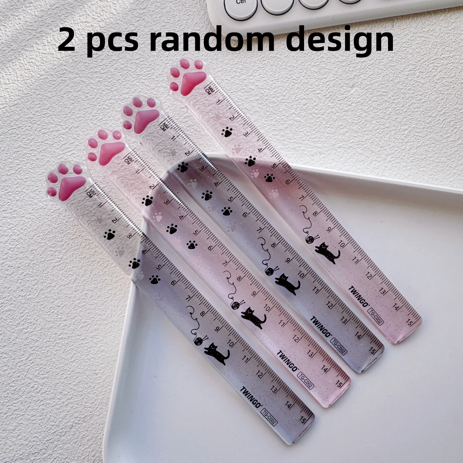 Linijka 15 cm łapka kota, gradientowa linijka Kawaii Czerwony