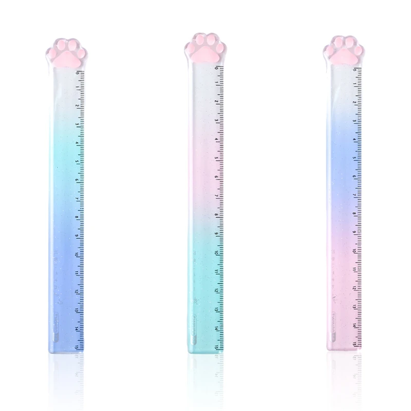 Linijka 15 cm łapka kota, gradientowa do szkoły Biały
