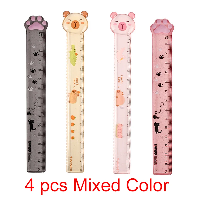Linijka łapka kota Kawaii, zestaw 1-6 szt. do szkoły Burgundia