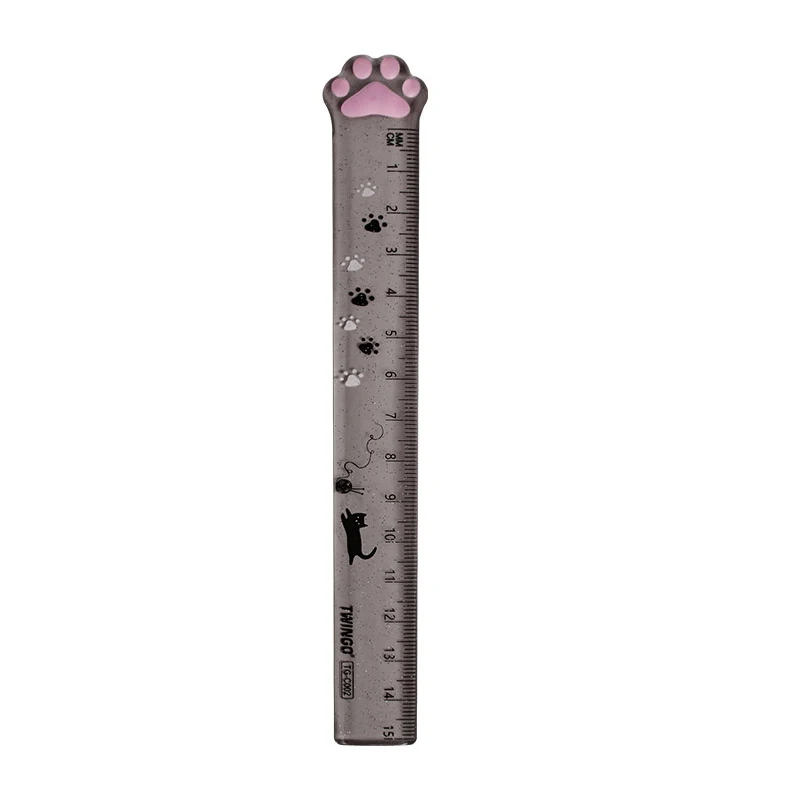 Linijka łapka kota Kawaii, zestaw 1-6 szt. do szkoły Jasnoszary