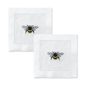 Lniane serwetki haftowane pszczoła – 15x15 cm eleganckie żółty