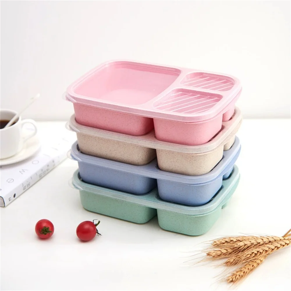 Lunchbox Bento z 3 przegrodami, słoma pszeniczna 4pcs