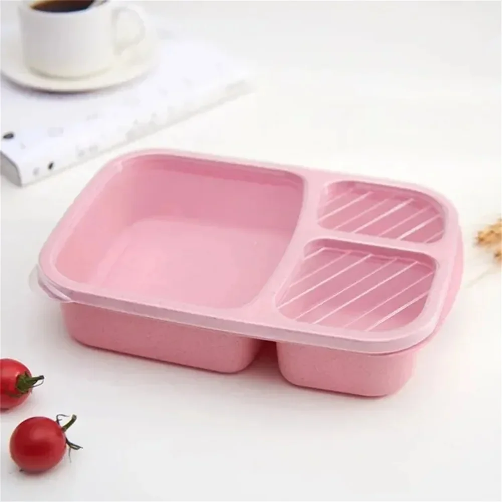 Lunchbox Bento z 3 przegrodami, słoma pszeniczna Różowy