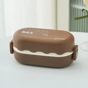 Lunchbox dla dzieci z przegródkami i pojemnikiem na sos 850 ml Ciemna kawa