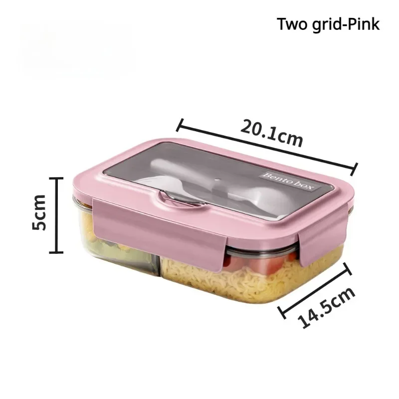 Lunchbox z przegródkami i sztućcami, szczelny pojemnik na jedzenie Różowy