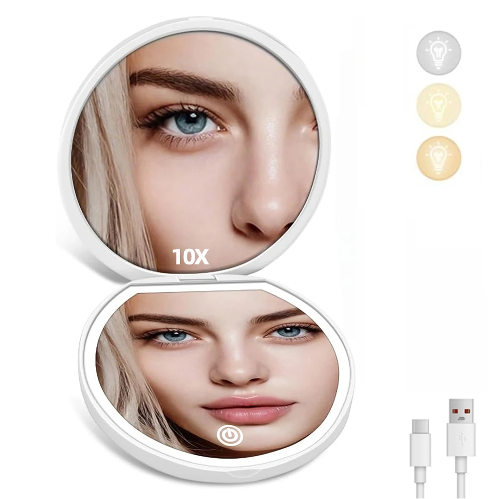 Lusterko ręczne składane 10x odłączane z podświetleniem LED USB Kolba