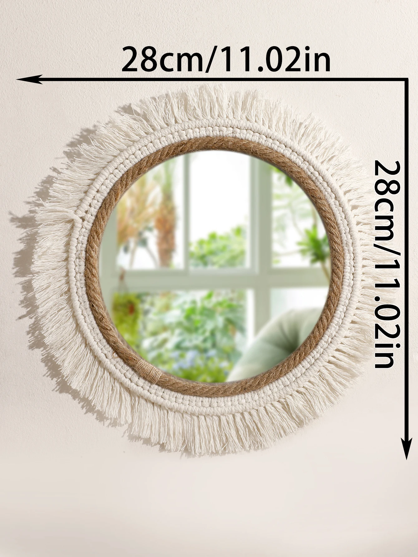 Ręcznie tkane lustro ścienne boho z dekoracją makramy Brązowy