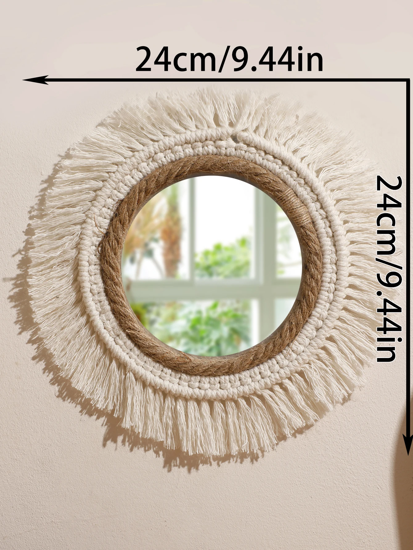 Ręcznie tkane lustro ścienne boho z dekoracją makramy Zielony