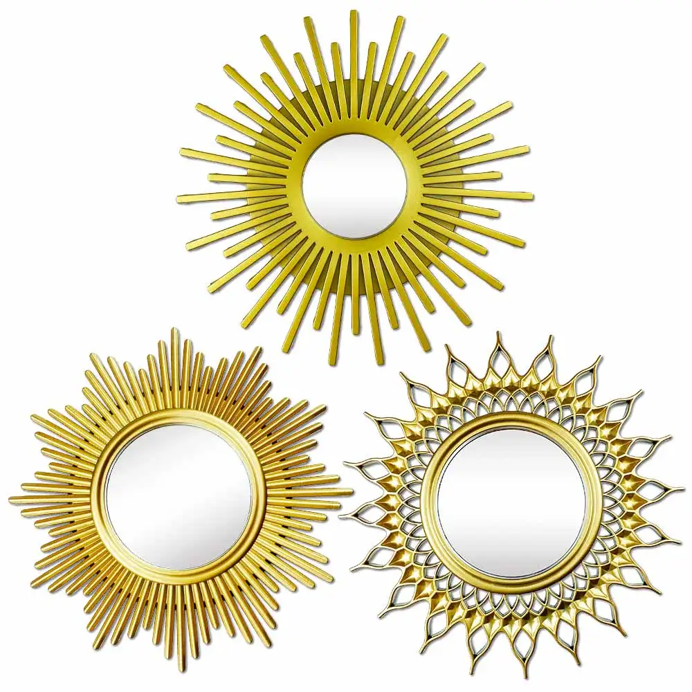 Okrągłe lustro ścienne słońce złote Sunburst — dekoracja boho Biały