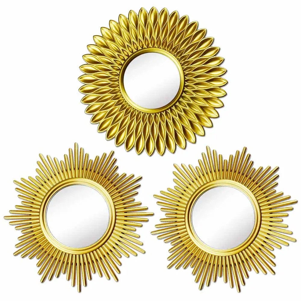 Okrągłe lustro ścienne słońce złote Sunburst — dekoracja boho Brąz