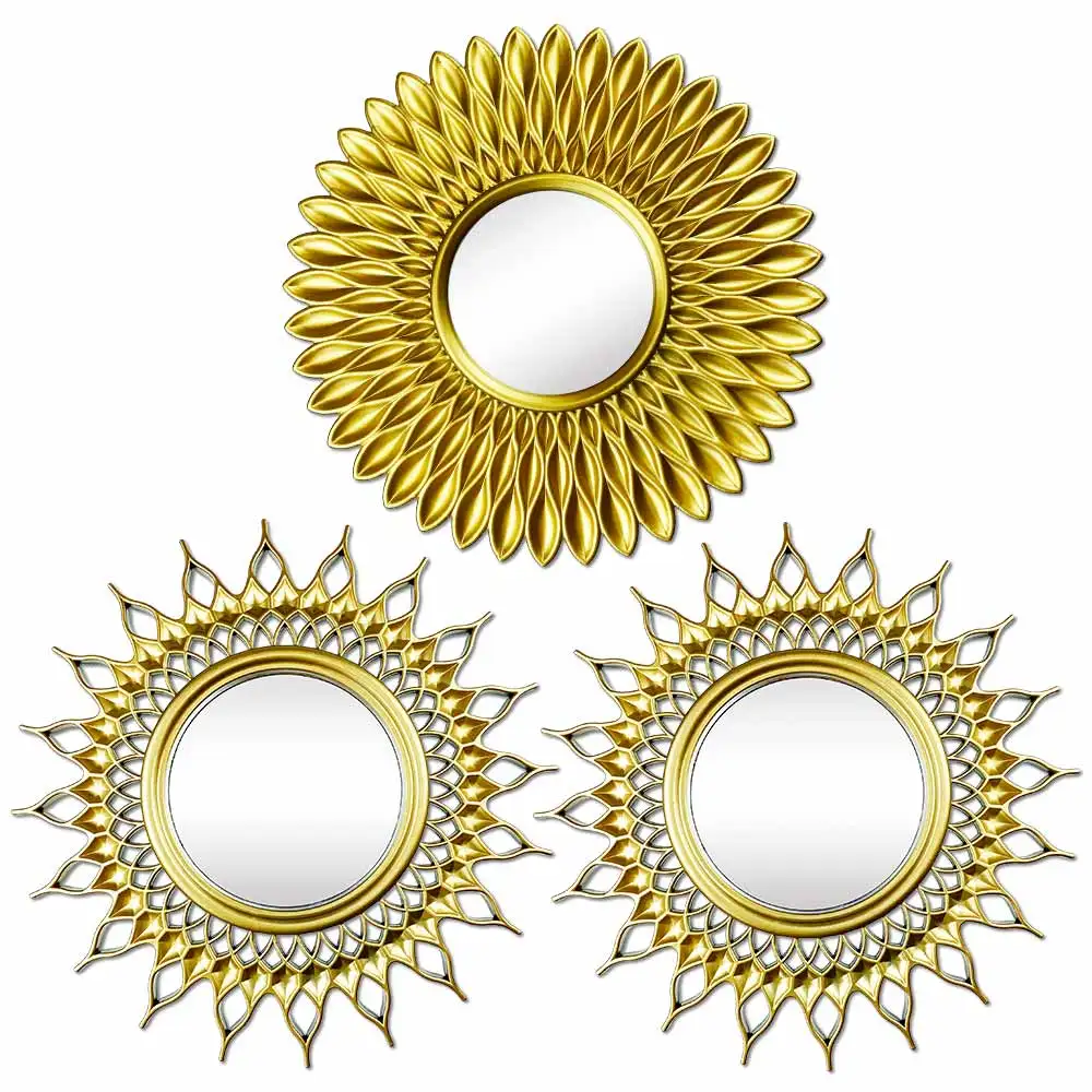 Okrągłe lustro ścienne słońce złote Sunburst — dekoracja boho Brązowy