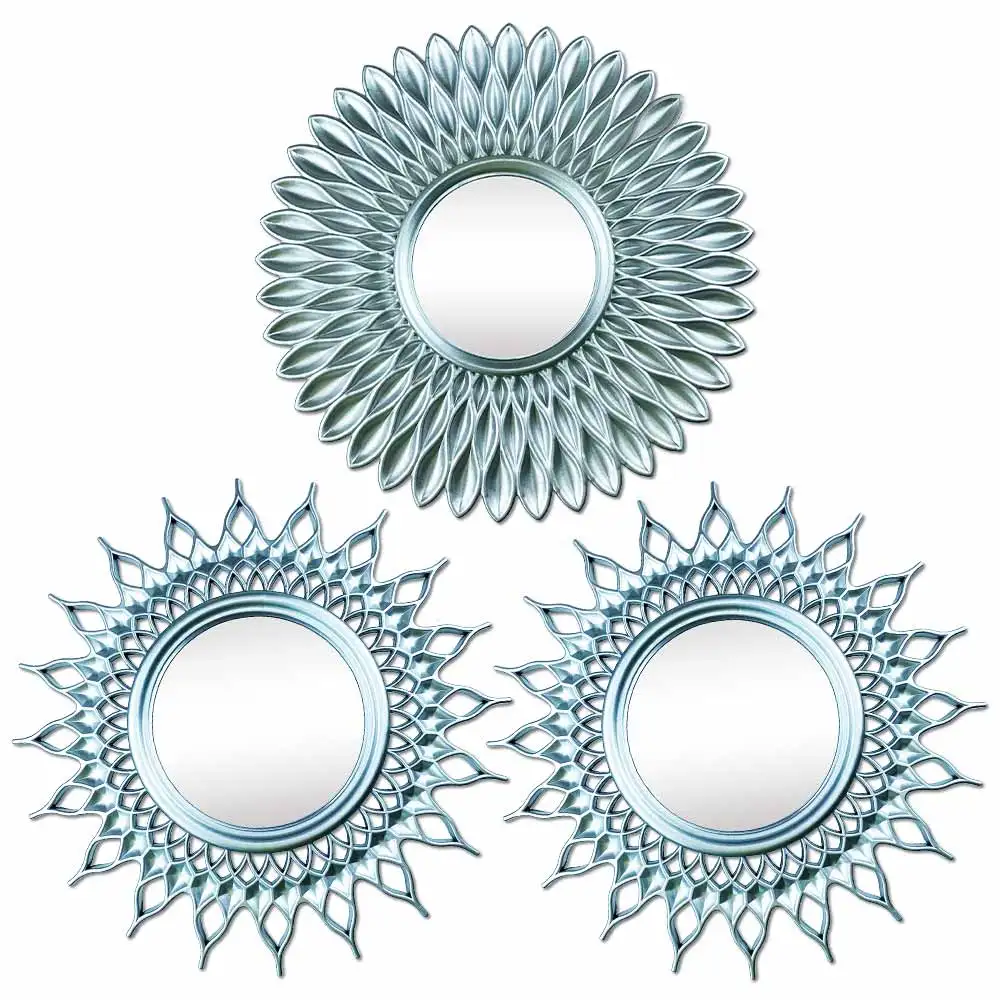 Okrągłe lustro ścienne słońce złote Sunburst — dekoracja boho Niebieski