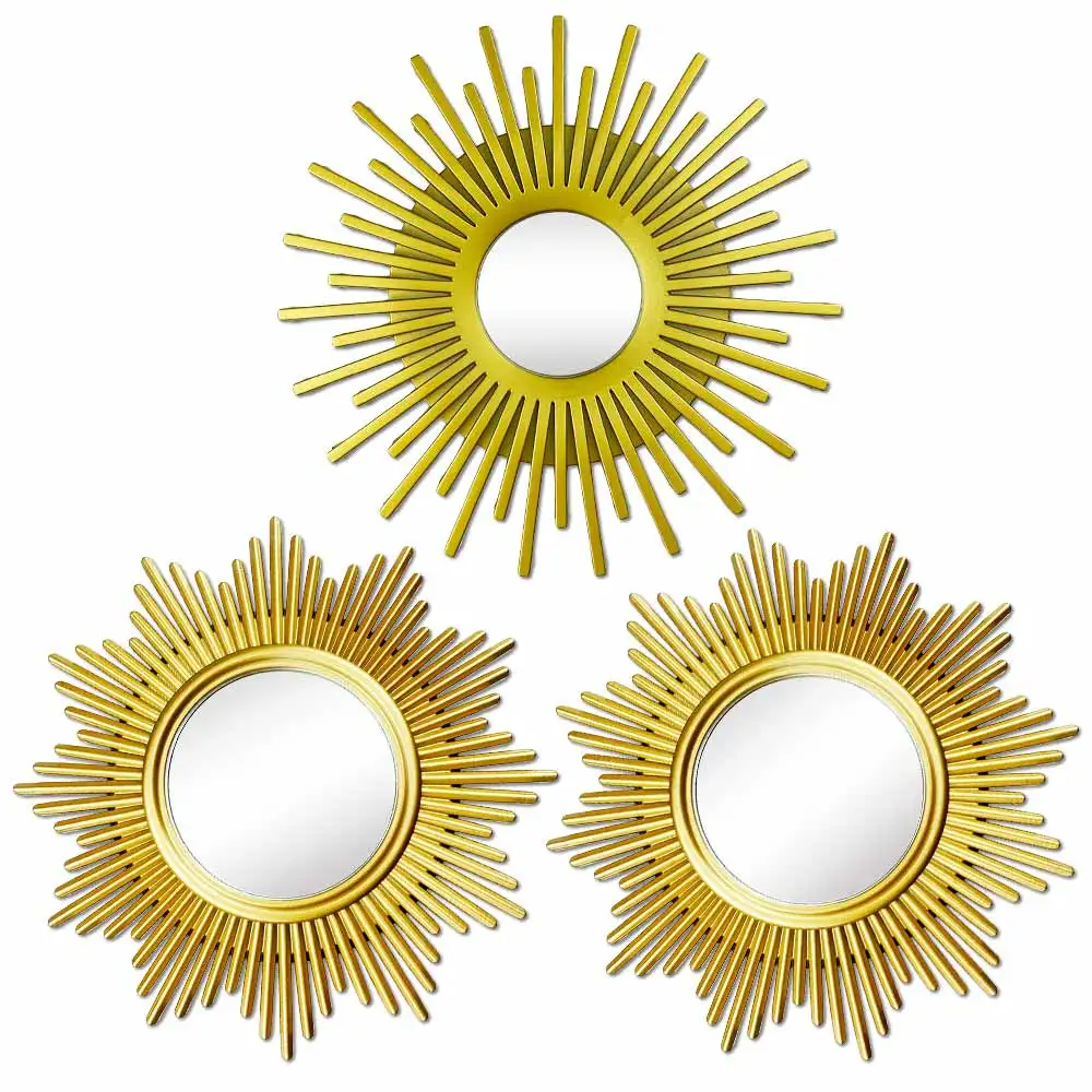 Okrągłe lustro ścienne słońce złote Sunburst — dekoracja boho Srebrny