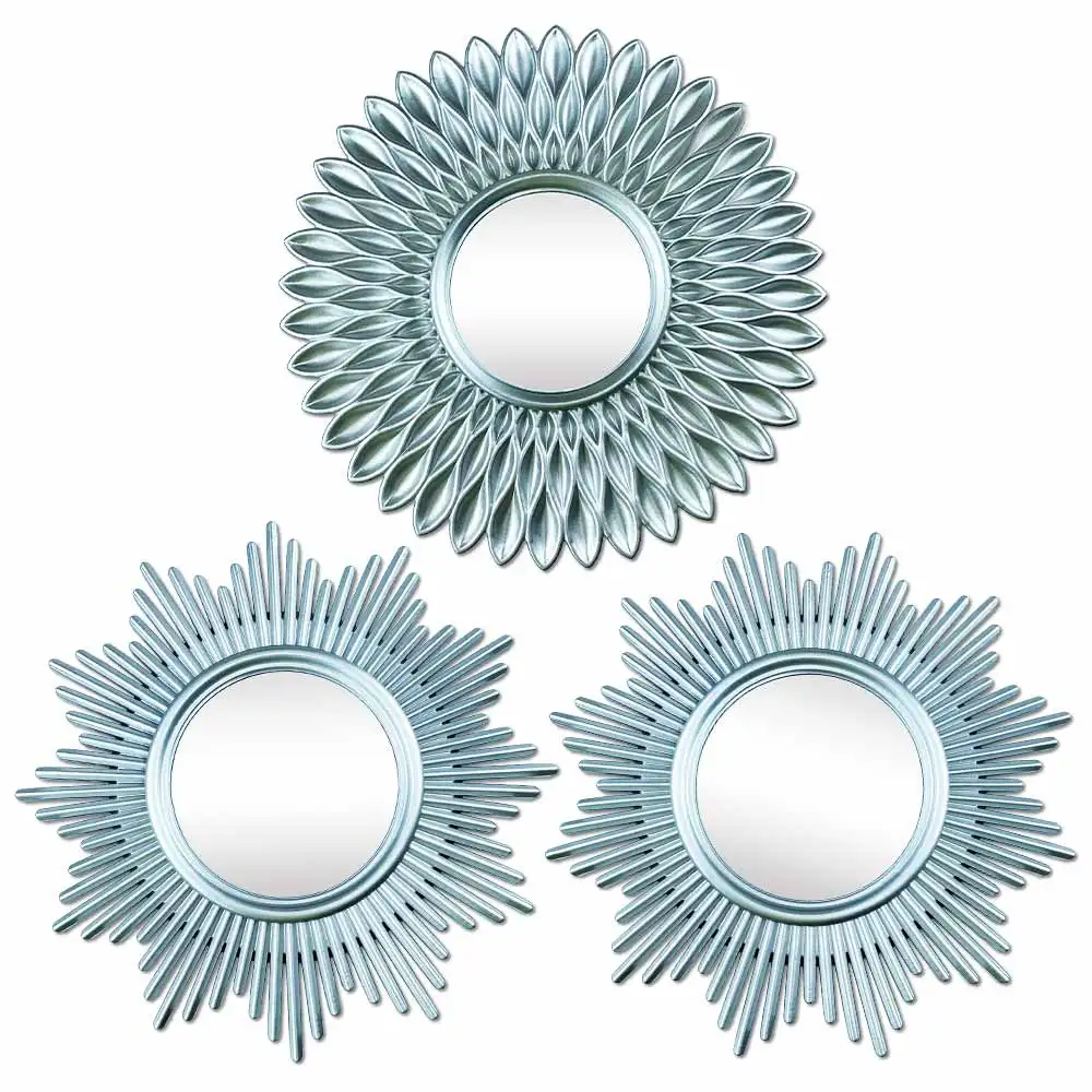 Okrągłe lustro ścienne słońce złote Sunburst — dekoracja boho Szary