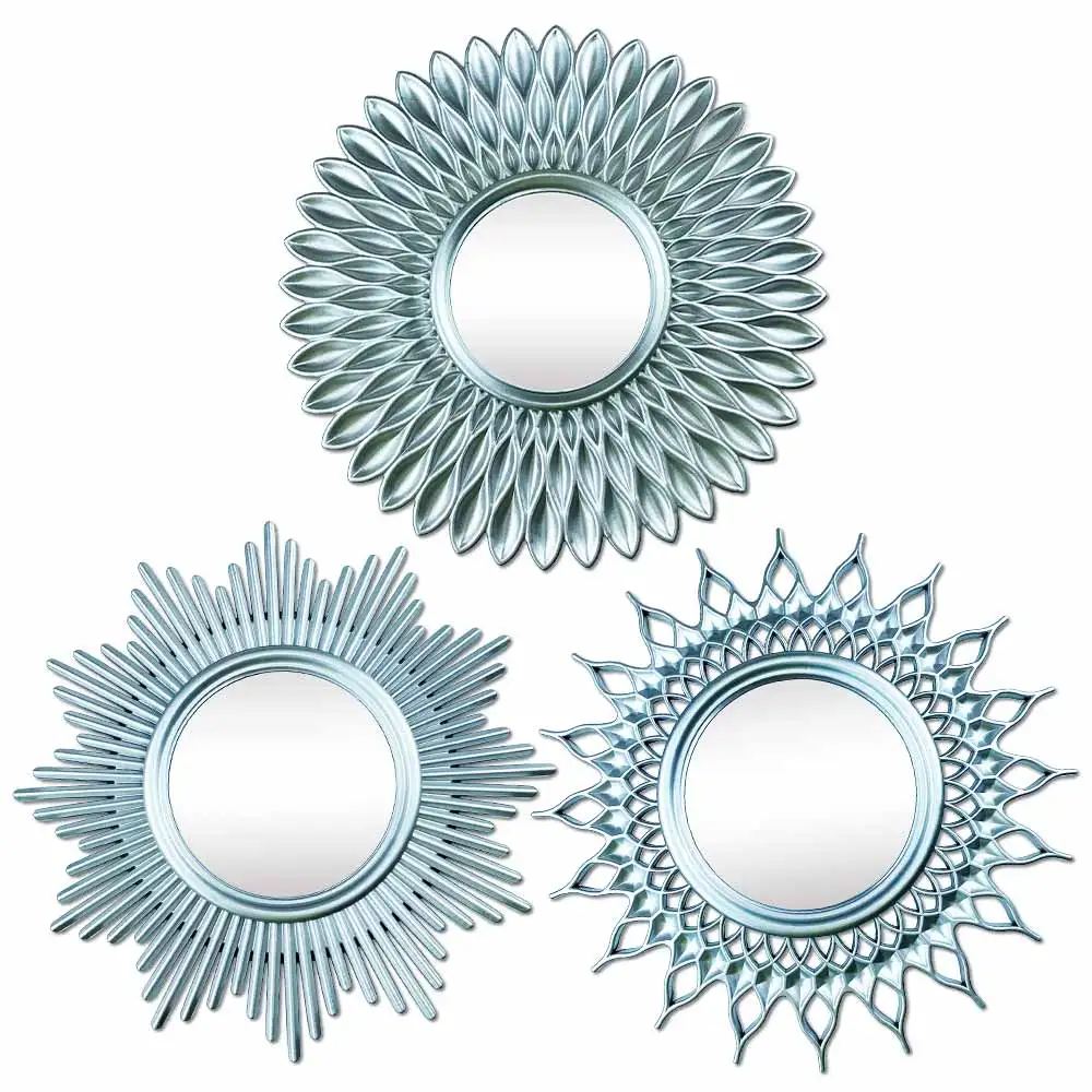 Okrągłe lustro ścienne słońce złote Sunburst — dekoracja boho Zielony