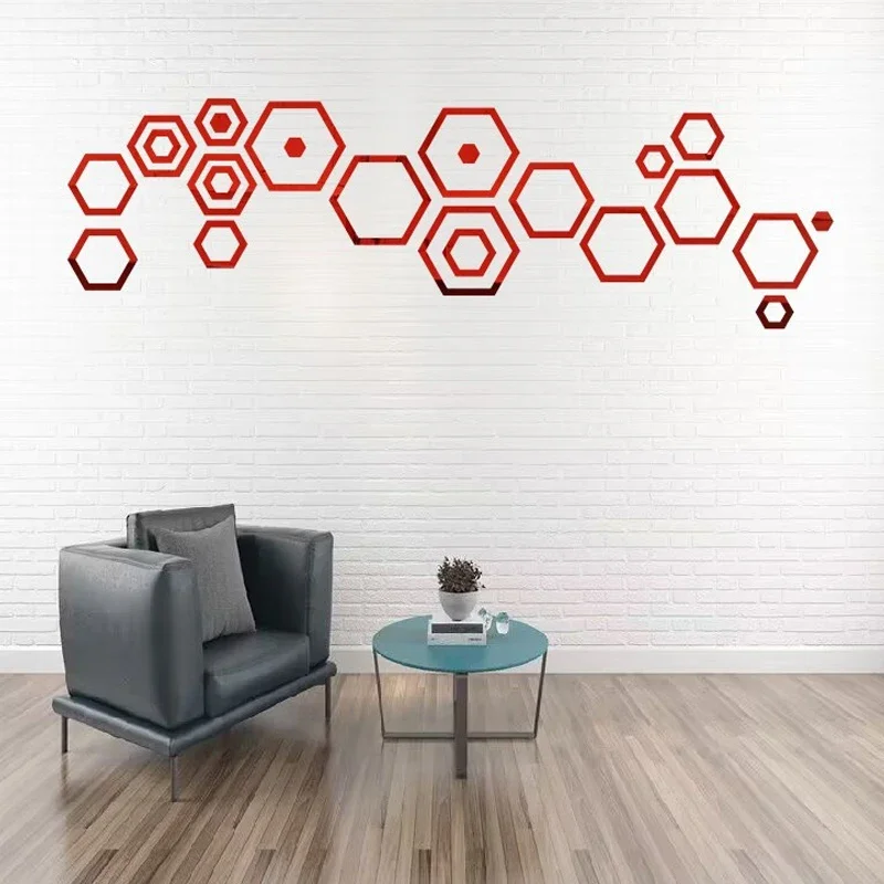 Lustrzane naklejki ścienne 3D plaster miodu 24 szt. Czerwony