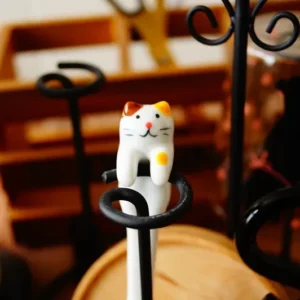 Łyżeczka ceramiczna z zawieszką w kształcie kota do kubka kawy lub herbaty Jasnozielony