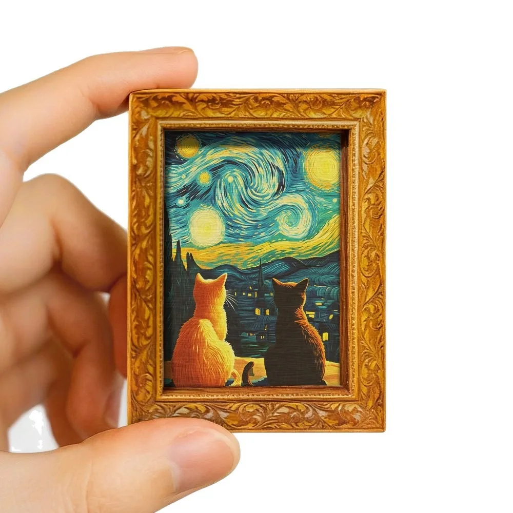 Magnes na lodówkę z kotem inspirowany Gwiaździstą Nocą Van Gogha Biały