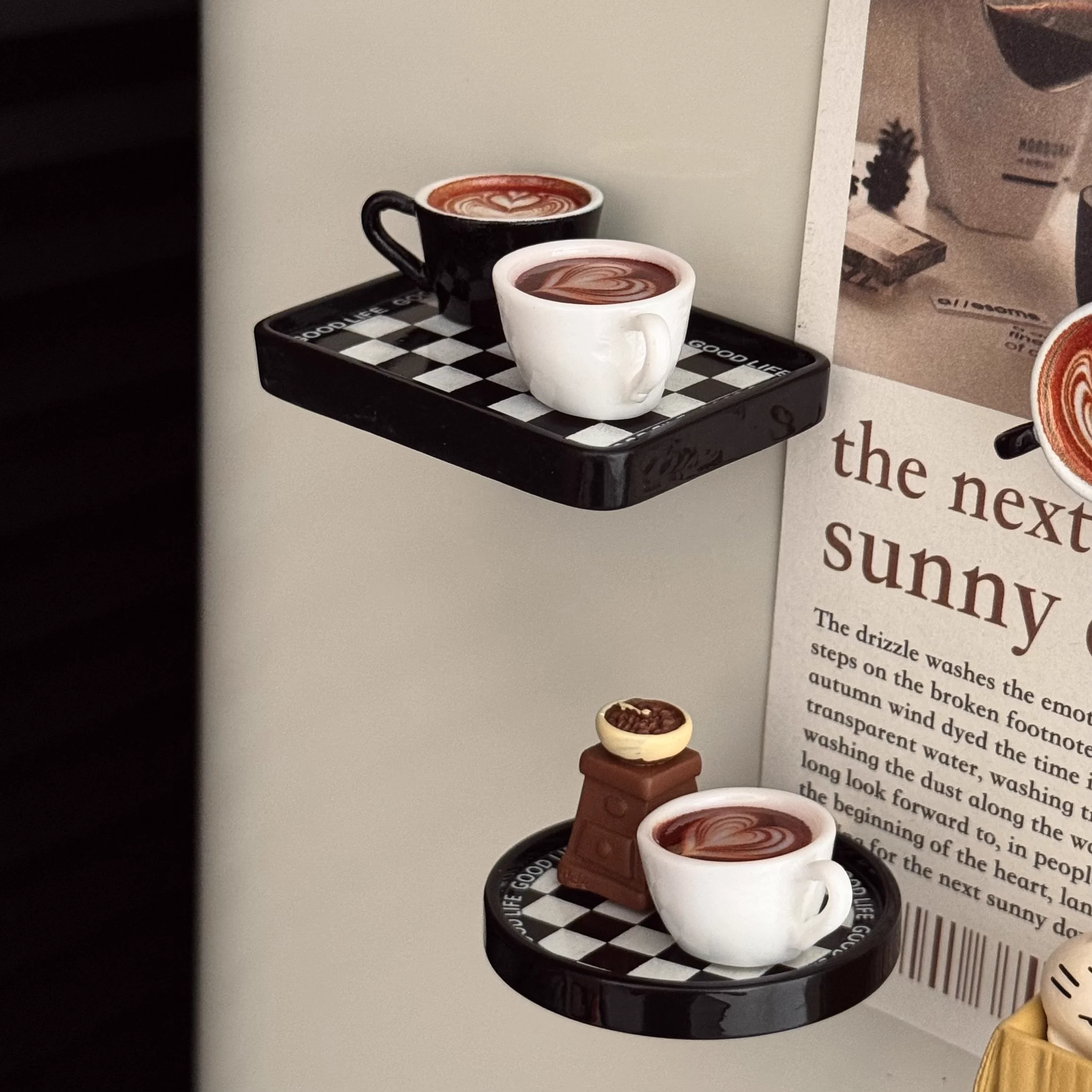 Magnesy na lodówkę w stylu kawiarni miniaturowe ozdoby retro Burgundia