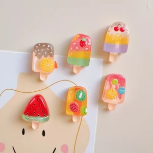 Magnesy na lodówkę owoce i lody — zestaw 6 sztuk Biały