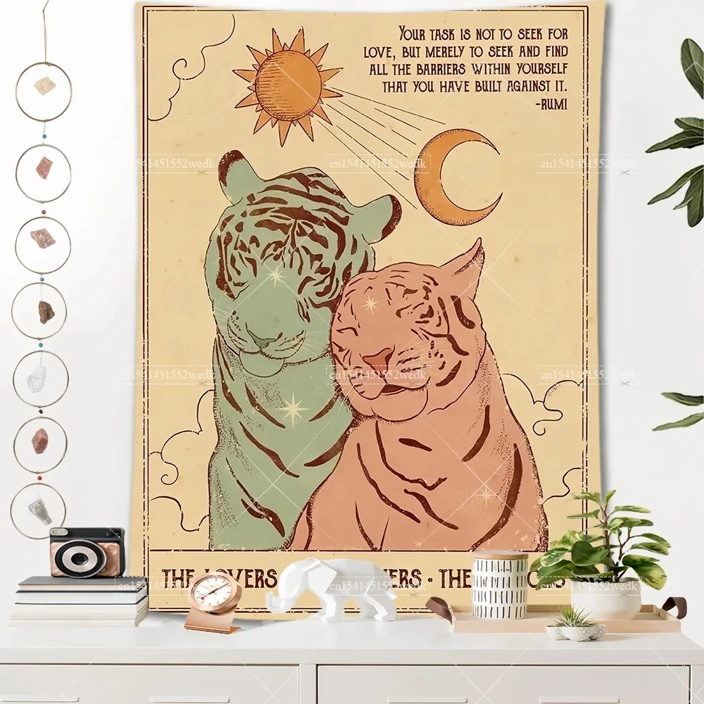 Makata boho na ścianę – tarot, dekoracja w stylu hippie Brązowy