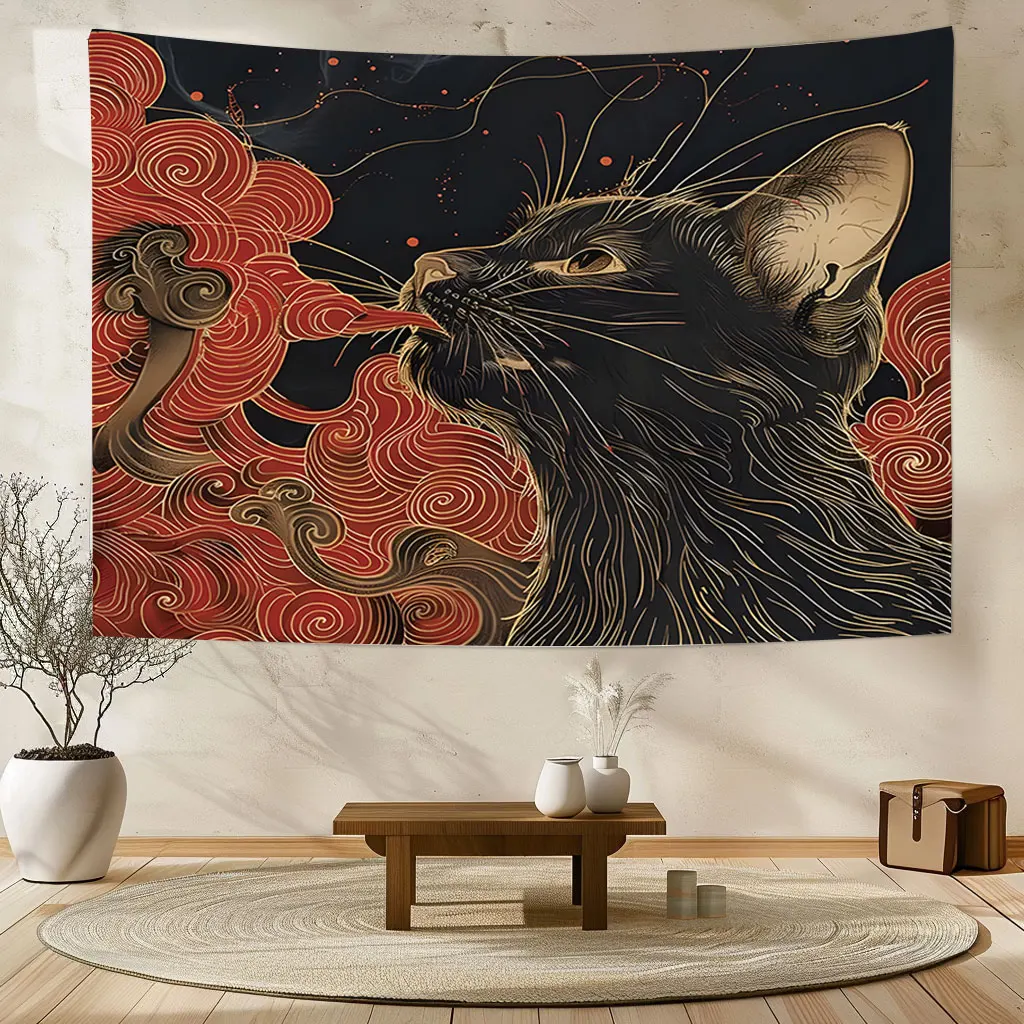 Makata na ścianę japoński kot ukiyo-e, dekoracja do pokoju
