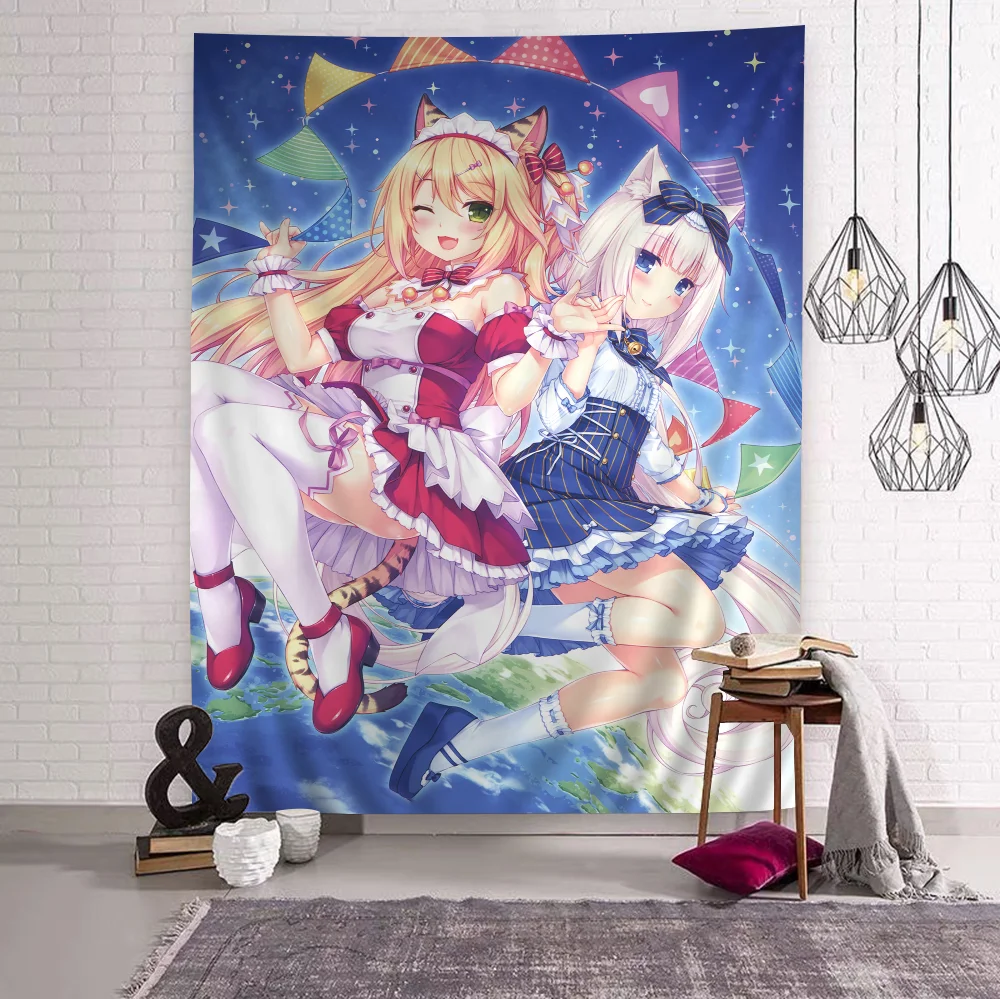 Makata na ścianę z kotem anime Armijna zieleń