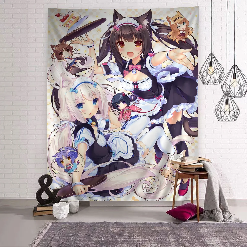 Makata na ścianę z kotem anime Brązowy