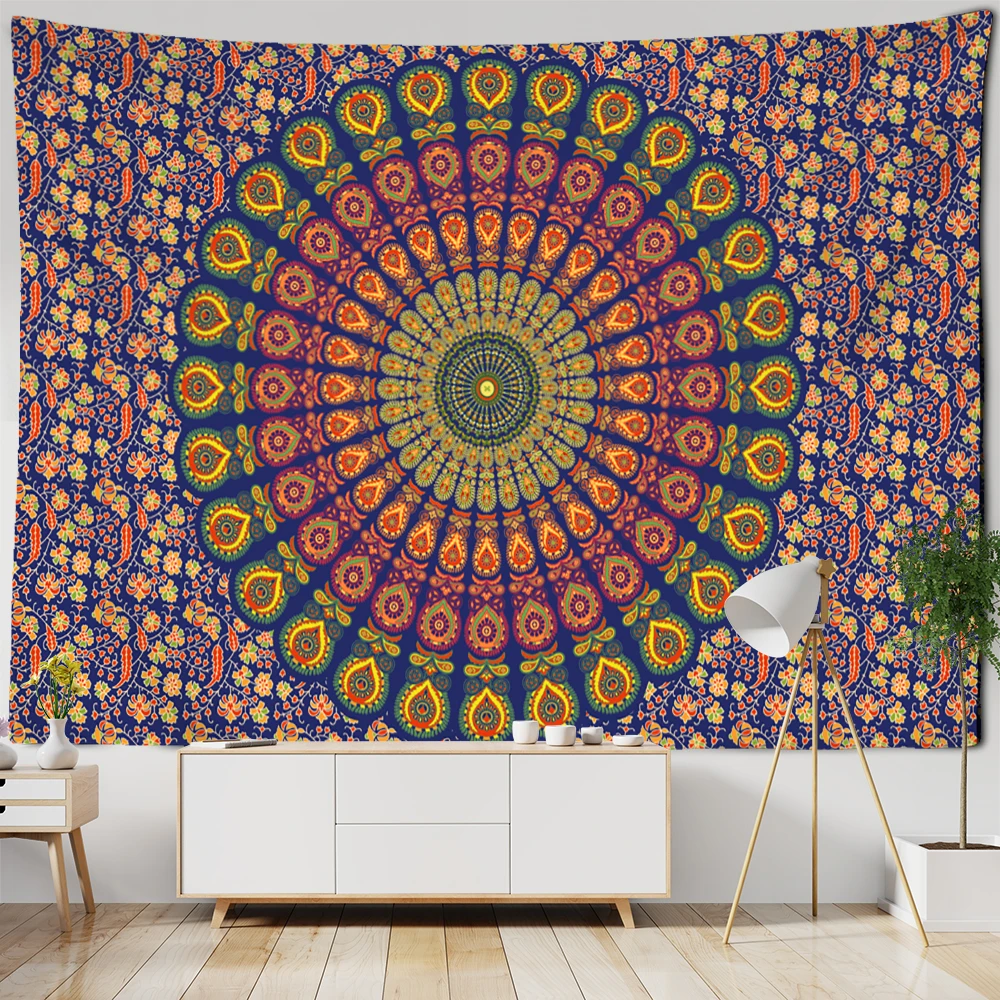 Makatka mandala na ścianę w stylu boho hippie Kryształ