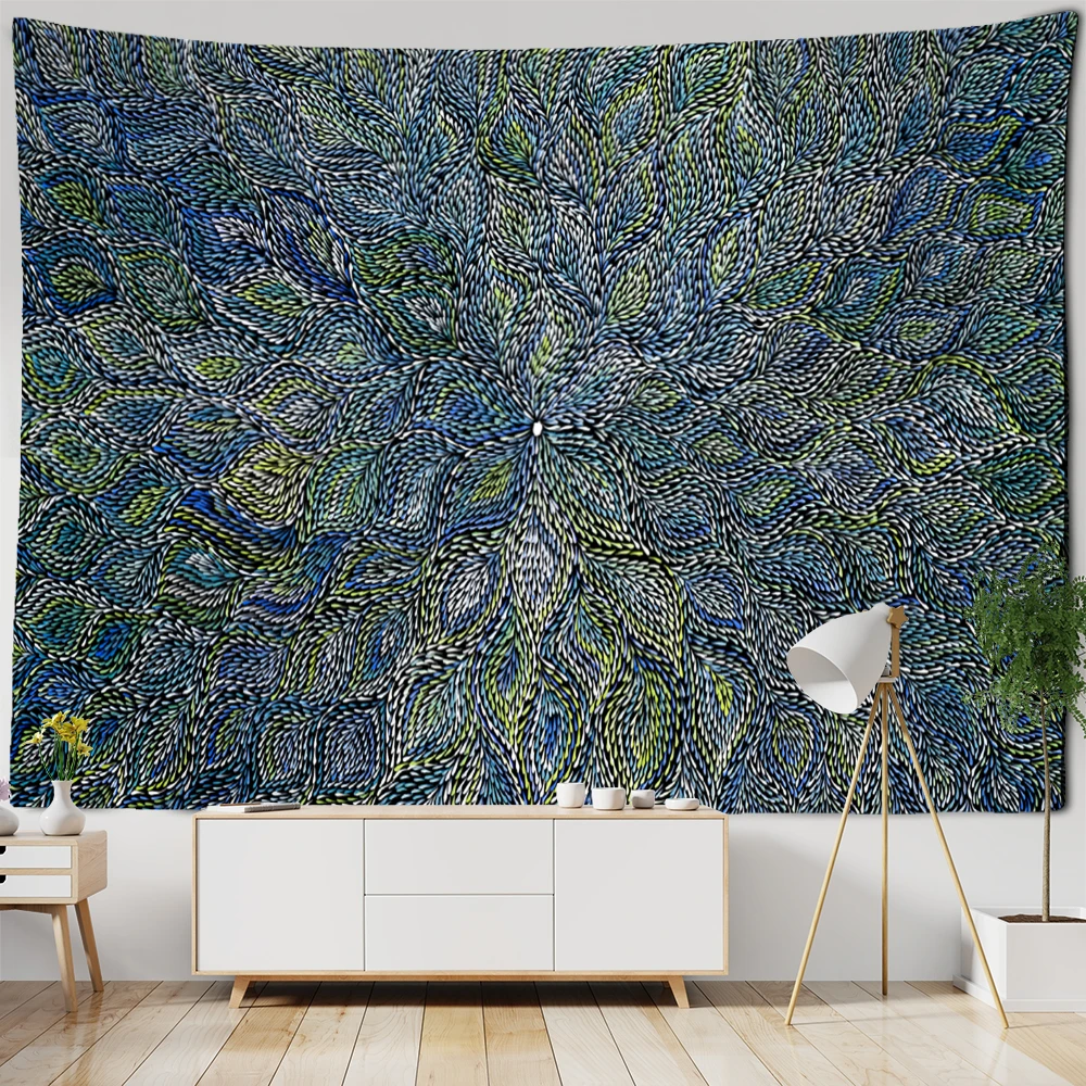 Makatka mandala na ścianę w stylu boho hippie Oliwekowa zielona
