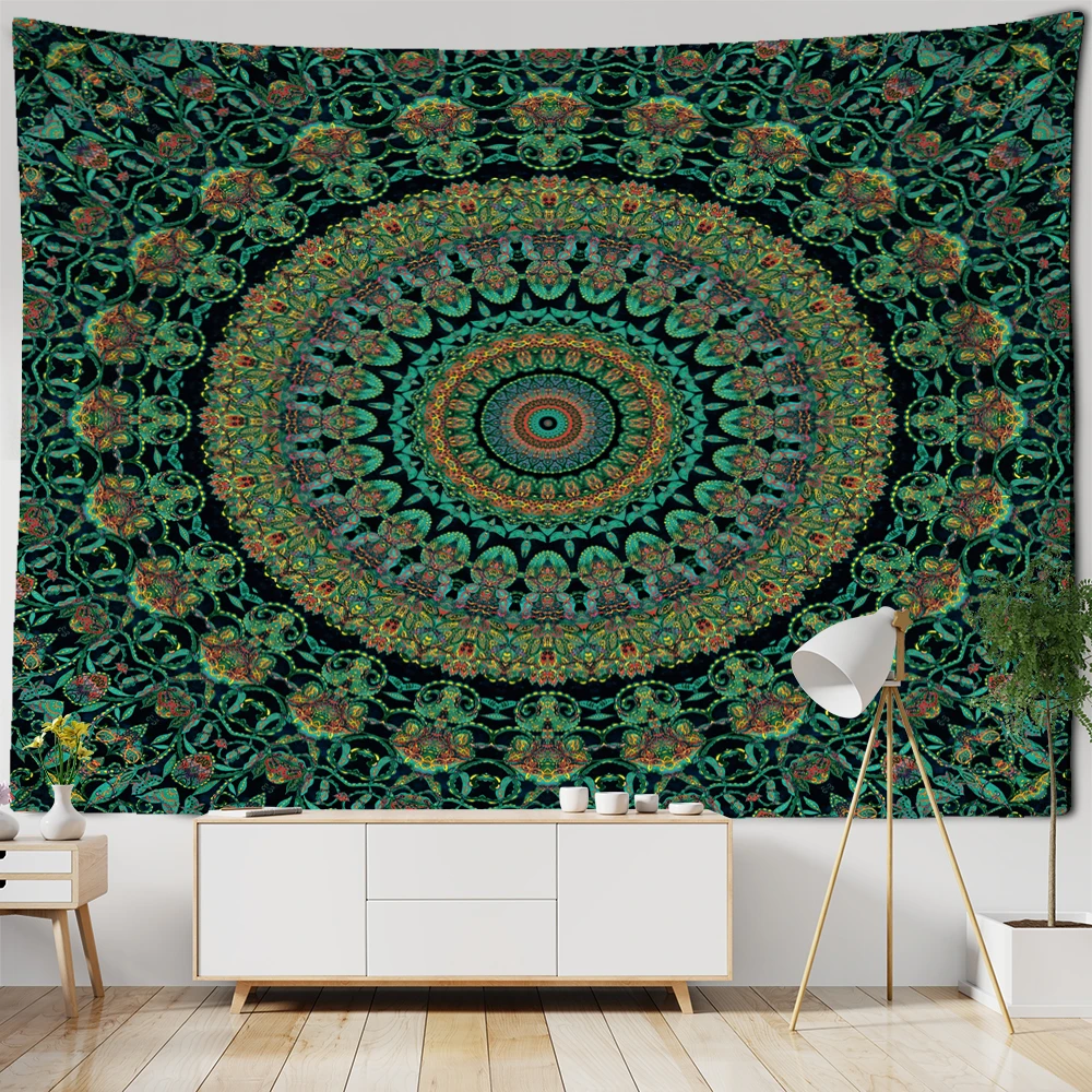 Makatka mandala na ścianę w stylu boho hippie Oliwkowy brąz