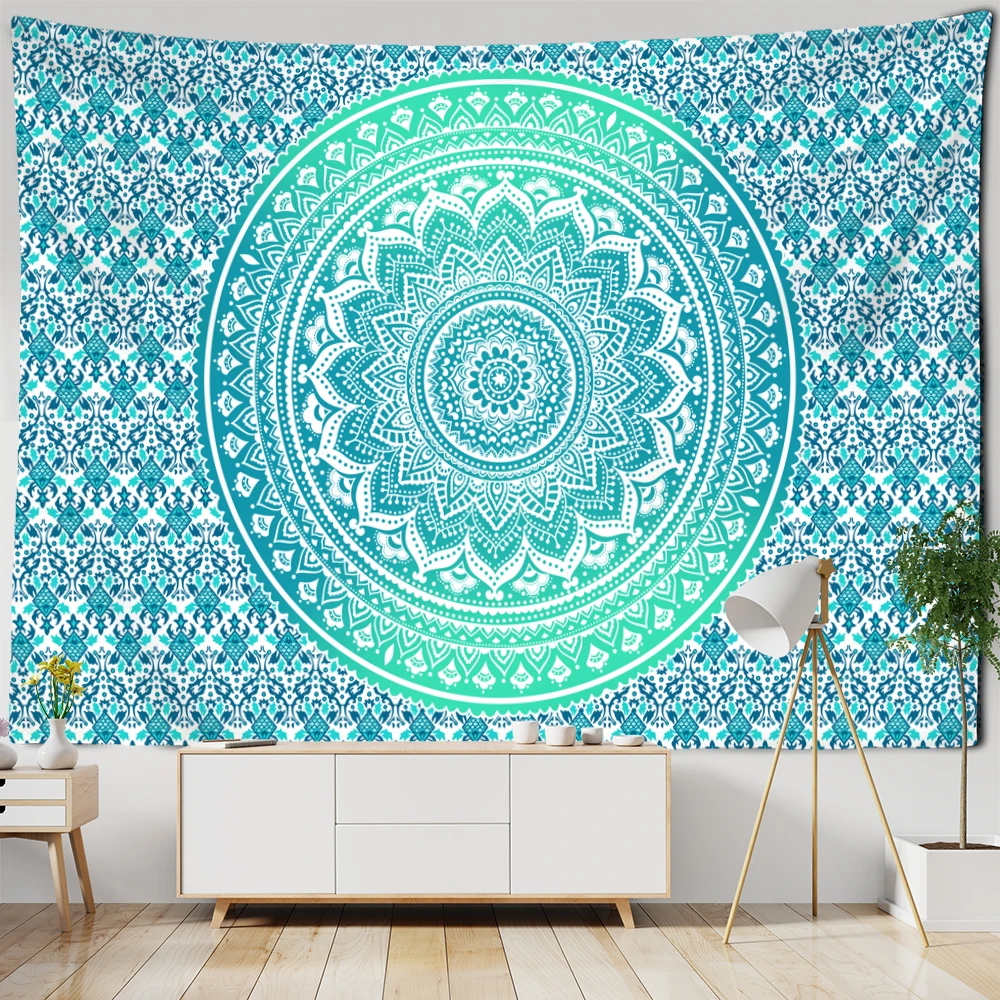 Makatka mandala na ścianę w stylu boho hippie Zielony fluorescencyjny