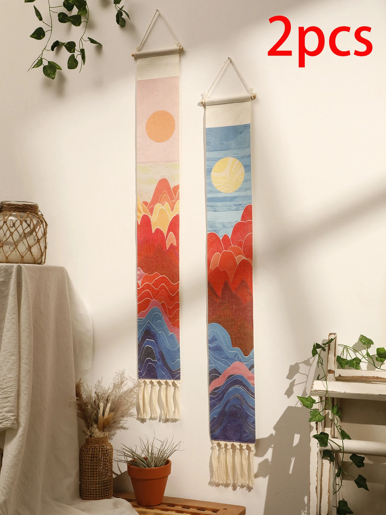 Makrama boho na ścianę - góry i słońce M01844 m01843